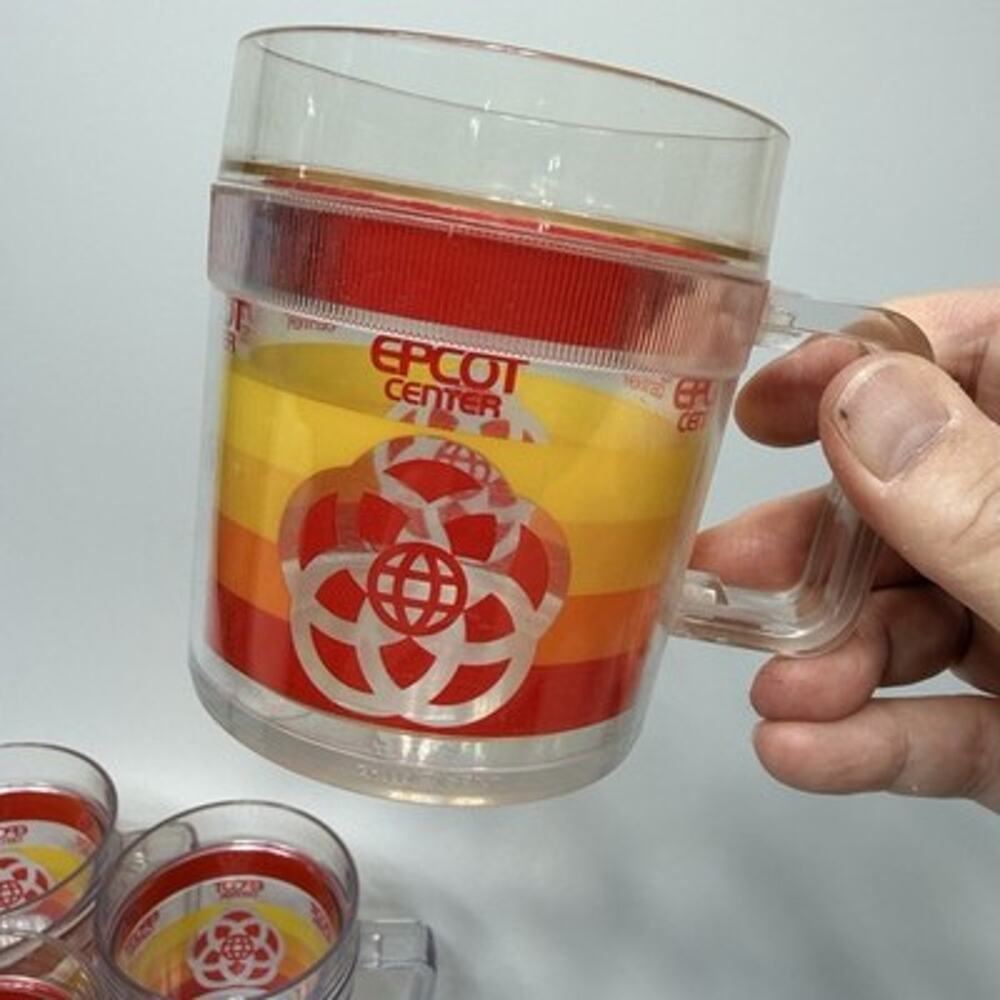 Set 4 Vtg St Tropez EPCOT Center Mugs 1980s Retro Stripes Disney World Orange
